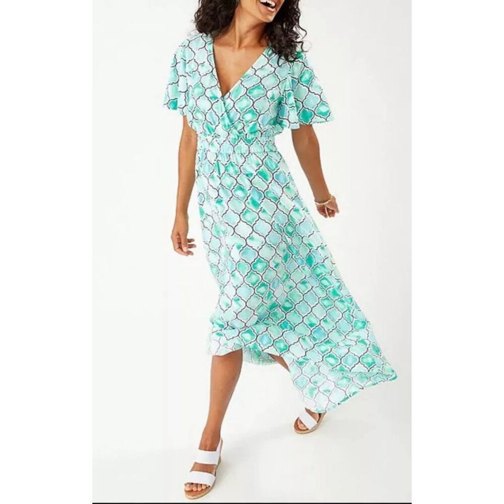 Tommy Bahama Dress Women's Size Large Hi Low Mumbai Medallion Maxi Coastal Artsy - Picture 1 of 12